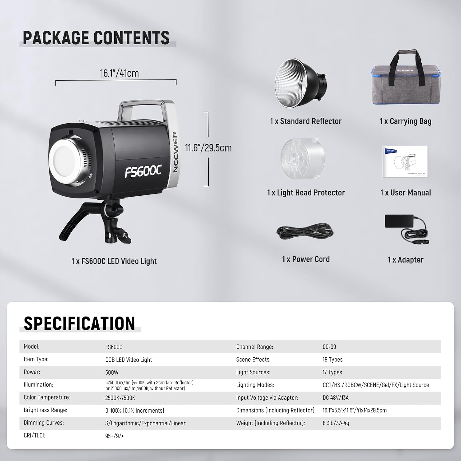 NEEWER FS600C Luz de Video LED - Studio Strobe Light 600W reseña y precio