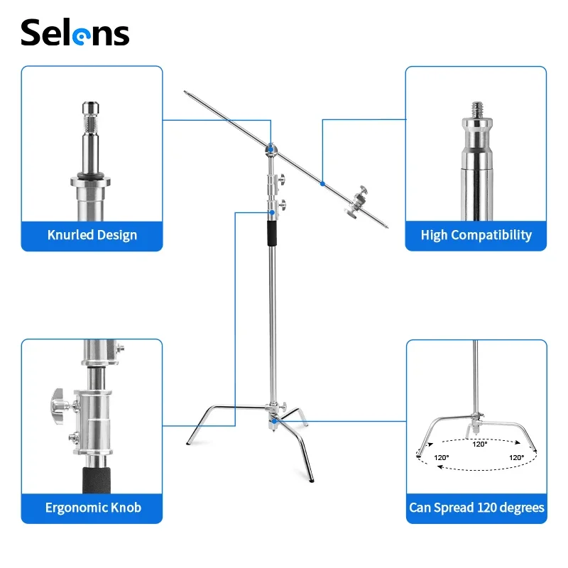 Soporte en C Selens para estud - Studio Light Stand 3M Heavy Duty reseña y precio